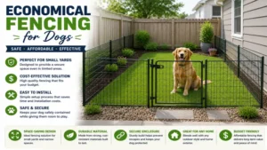 economical fencing for dogs installed in a small yard to provide a secure exercise space