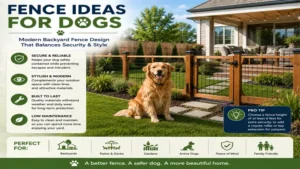 Fence ideas for dogs highlighting a modern backyard fence that provides security and style.