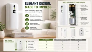Premium automatic deodorizer dispenser featuring modern design, durable construction, and smart functionality