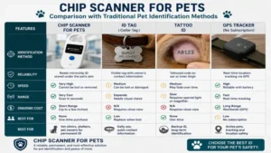 Chip scanner for pets compared with traditional pet identification methods for reliable tracking