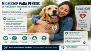 Happy dog safely reunited with its owner thanks to a registered microchip para perros.