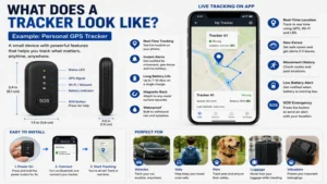 What does a tracker look like across different GPS tracker styles for cars, pets, and personal use.