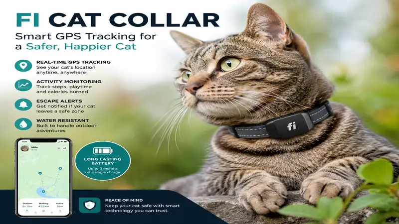 Fi cat collar with smart GPS tracking for monitoring your cat's location and daily activity