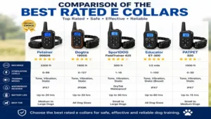 Comparison of best rated e collars with different features, training modes, and performance