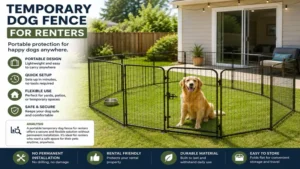 Temporary dog fence for renters using a portable setup for a rental home