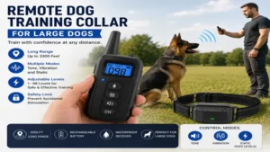 Dog training collar for large dogs with a handheld remote for consistent obedience training at a distance