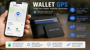 Wallet gps connected to a mobile app displaying the wallet's location in real time.