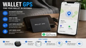 Using a wallet gps to find a misplaced wallet quickly with accurate location tracking.