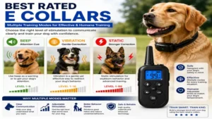 Best rated e collars featuring beep, vibration, and static training modes for effective dog training