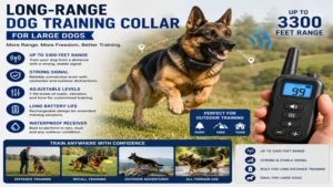 Dog training collar for large dogs offering long-range wireless control for outdoor training activities