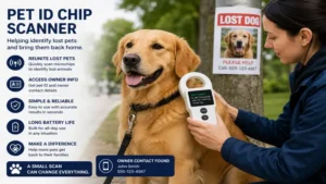 Pet ID chip scanner helping identify a lost dog through its implanted microchip